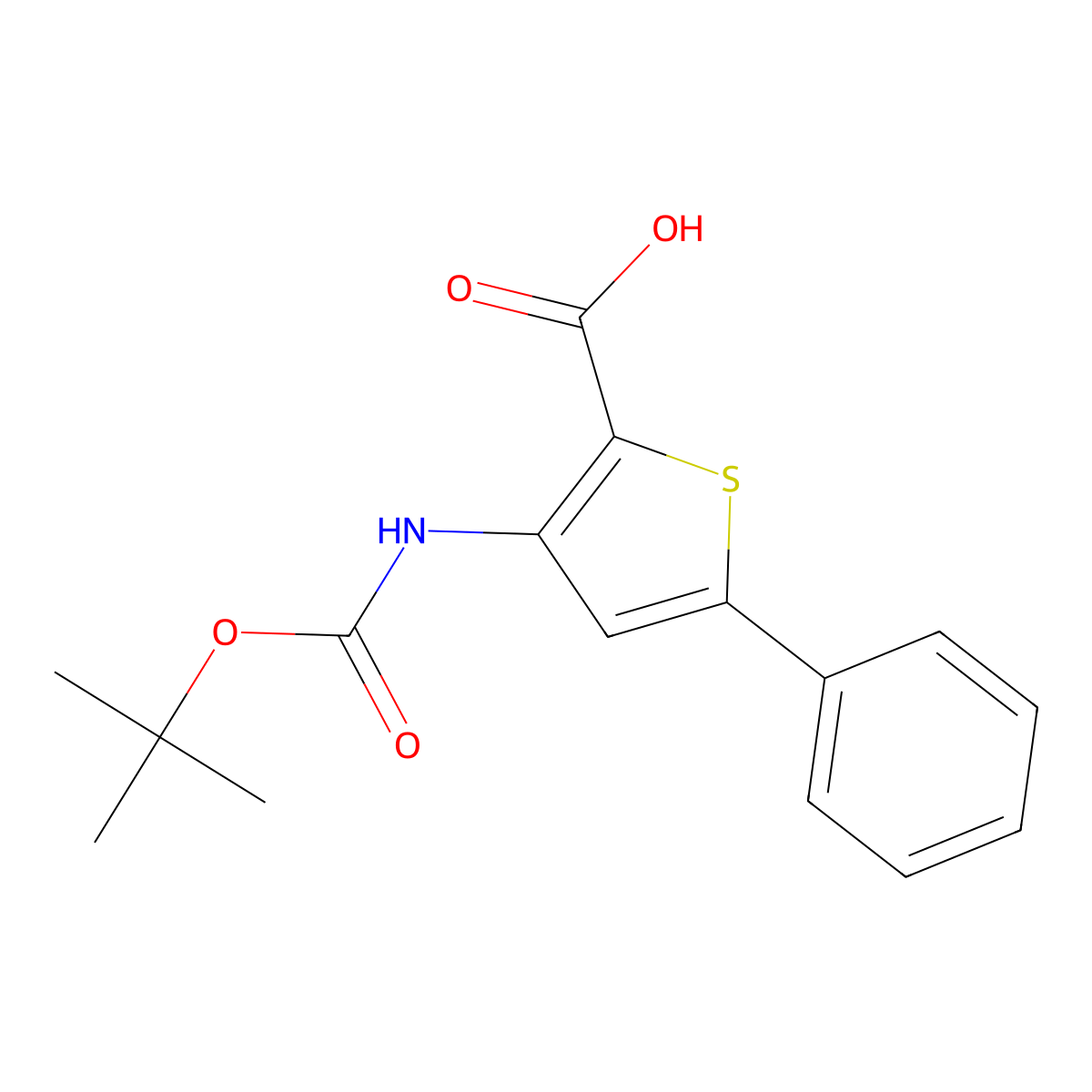 3-(((Tert-butoxy)carbonyl)amino)-5-phenylthiophene-2-carboxylic acid molecular structure, CAS 688763-37-3