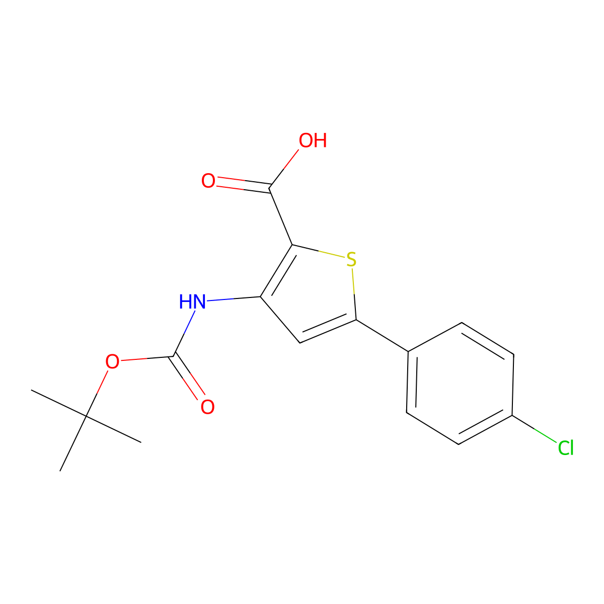 3-Tert-butoxycarbonylamino-5-(4-chlorophenyl)thiophene-2-carboxylic acid molecular structure, CAS 688763-38-4