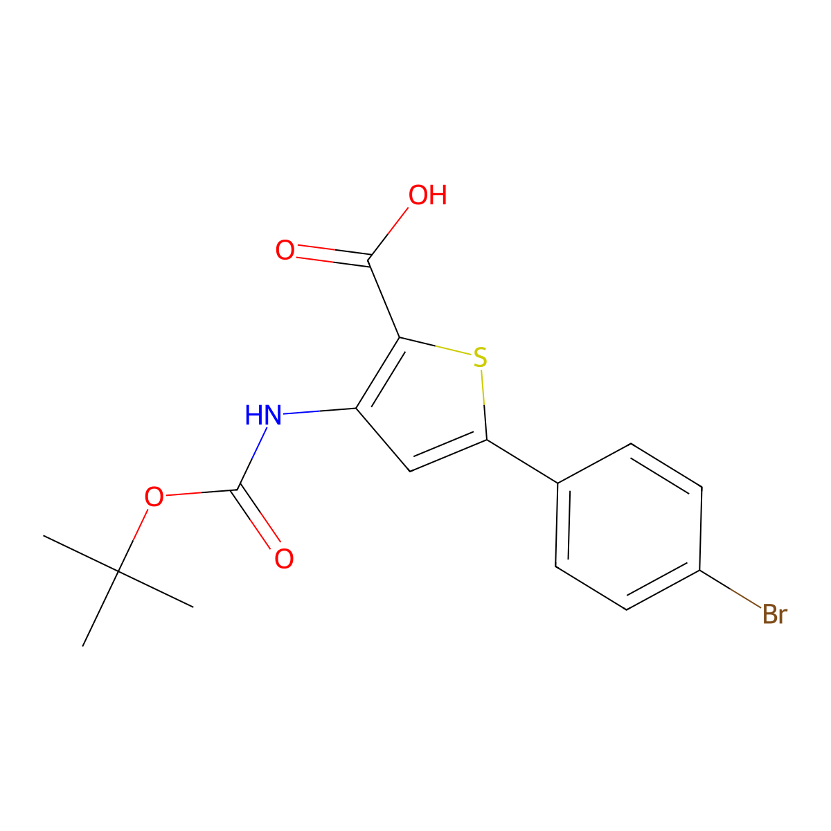 5-(4-Bromophenyl)-3-{[(tert-butoxy)carbonyl]amino}thiophene-2-carboxylic acid molecular structure, CAS 688763-40-8