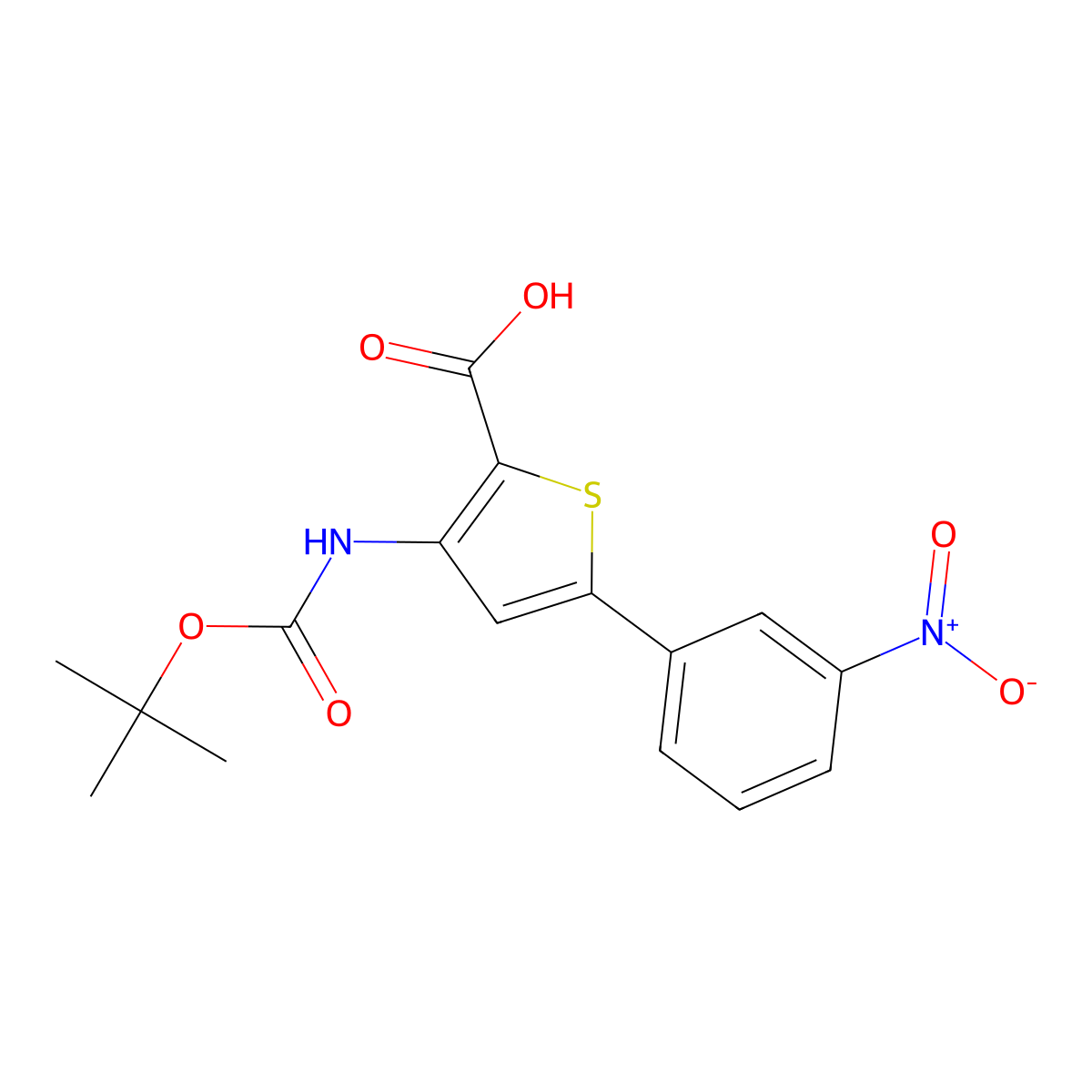 3-Tert-butoxycarbonylamino-5-(3-nitrophenyl)thiophene-2-carboxylic acid molecular structure, CAS 688763-44-2