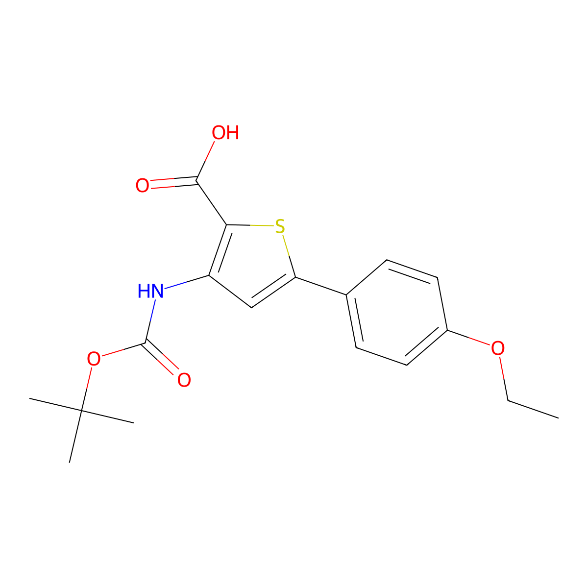 3-tert-Butoxycarbonylamino-5-(4-ethoxyphenyl) thiophene-2-carboxylic acid molecular structure, CAS 688763-50-0