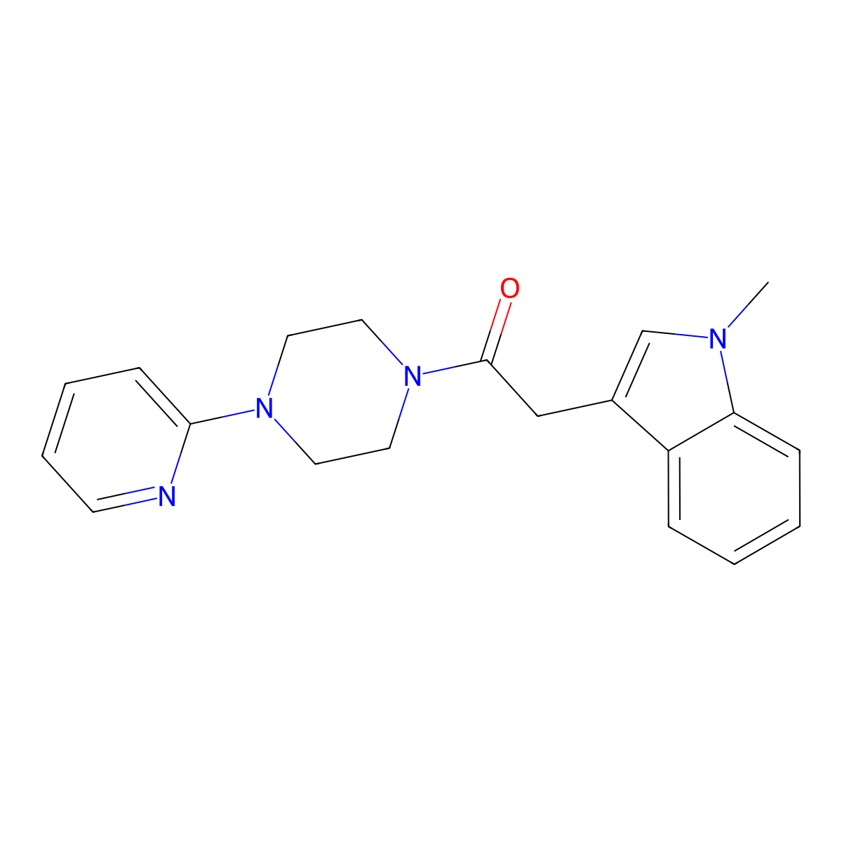 2-(1-Methylindol-3-yl)-1-(4-pyridin-2-ylpiperazin-1-yl)ethanone molecular structure, CAS 688765-20-0