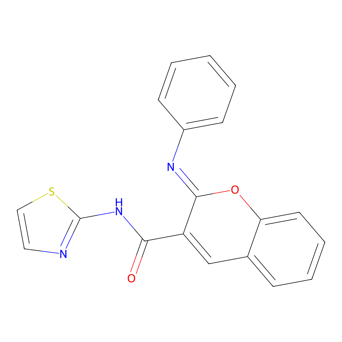 (2Z)-2-(phenylimino)-N-(1,3-thiazol-2-yl)-2H-chromene-3-carboxamide molecular structure, CAS 688767-50-2