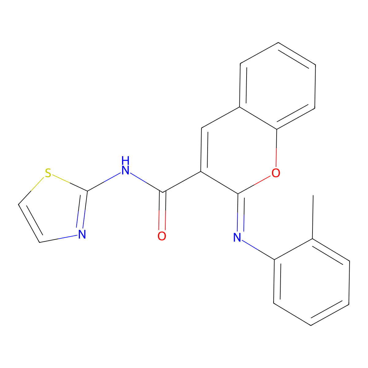 (2Z)-2-[(2-methylphenyl)imino]-N-(1,3-thiazol-2-yl)-2H-chromene-3-carboxamide molecular structure, CAS 688767-51-3