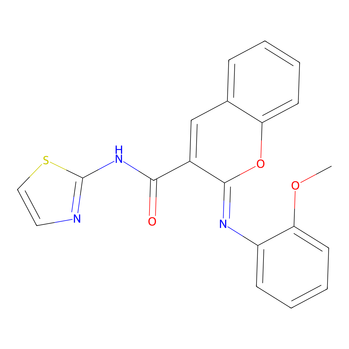 (2Z)-2-[(2-methoxyphenyl)imino]-N-(1,3-thiazol-2-yl)-2H-chromene-3-carboxamide molecular structure, CAS 688767-54-6