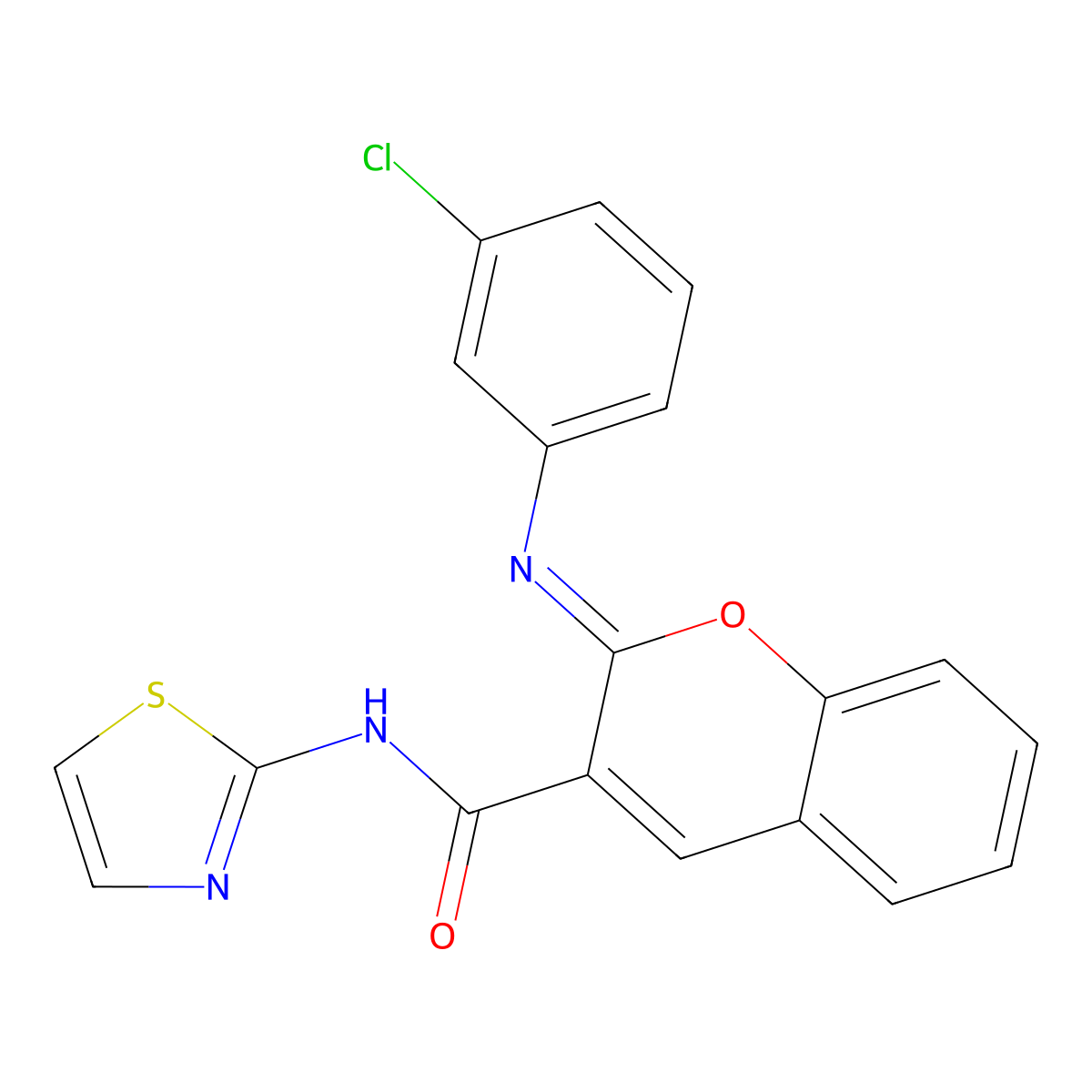 (2Z)-2-[(3-chlorophenyl)imino]-N-(1,3-thiazol-2-yl)-2H-chromene-3-carboxamide molecular structure, CAS 688767-56-8
