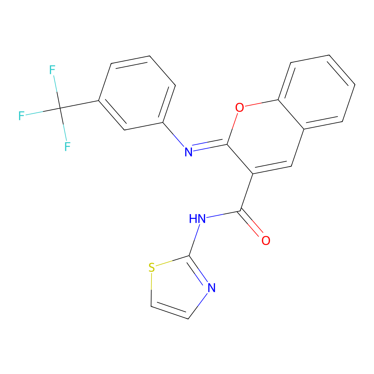 (2Z)-N-(1,3-thiazol-2-yl)-2-{[3-(trifluoromethyl)phenyl]imino}-2H-chromene-3-carboxamide molecular structure, CAS 688767-63-7