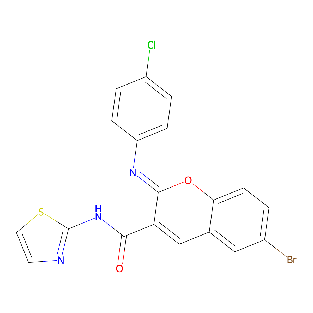 (2Z)-6-bromo-2-[(4-chlorophenyl)imino]-N-(1,3-thiazol-2-yl)-2H-chromene-3-carboxamide molecular structure, CAS 688767-77-3