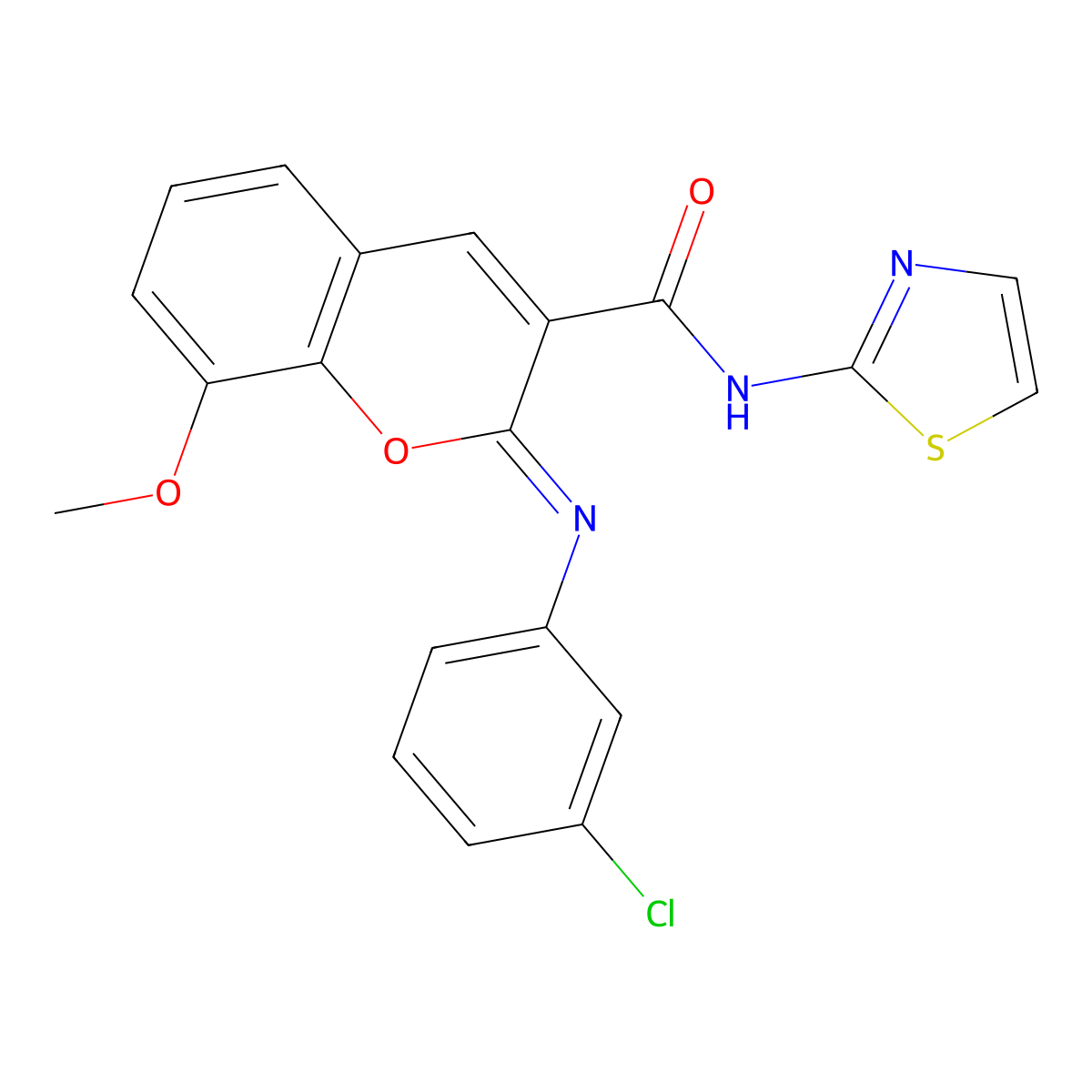 (2Z)-2-[(3-chlorophenyl)imino]-8-methoxy-N-(1,3-thiazol-2-yl)-2H-chromene-3-carboxamide molecular structure, CAS 688767-93-3