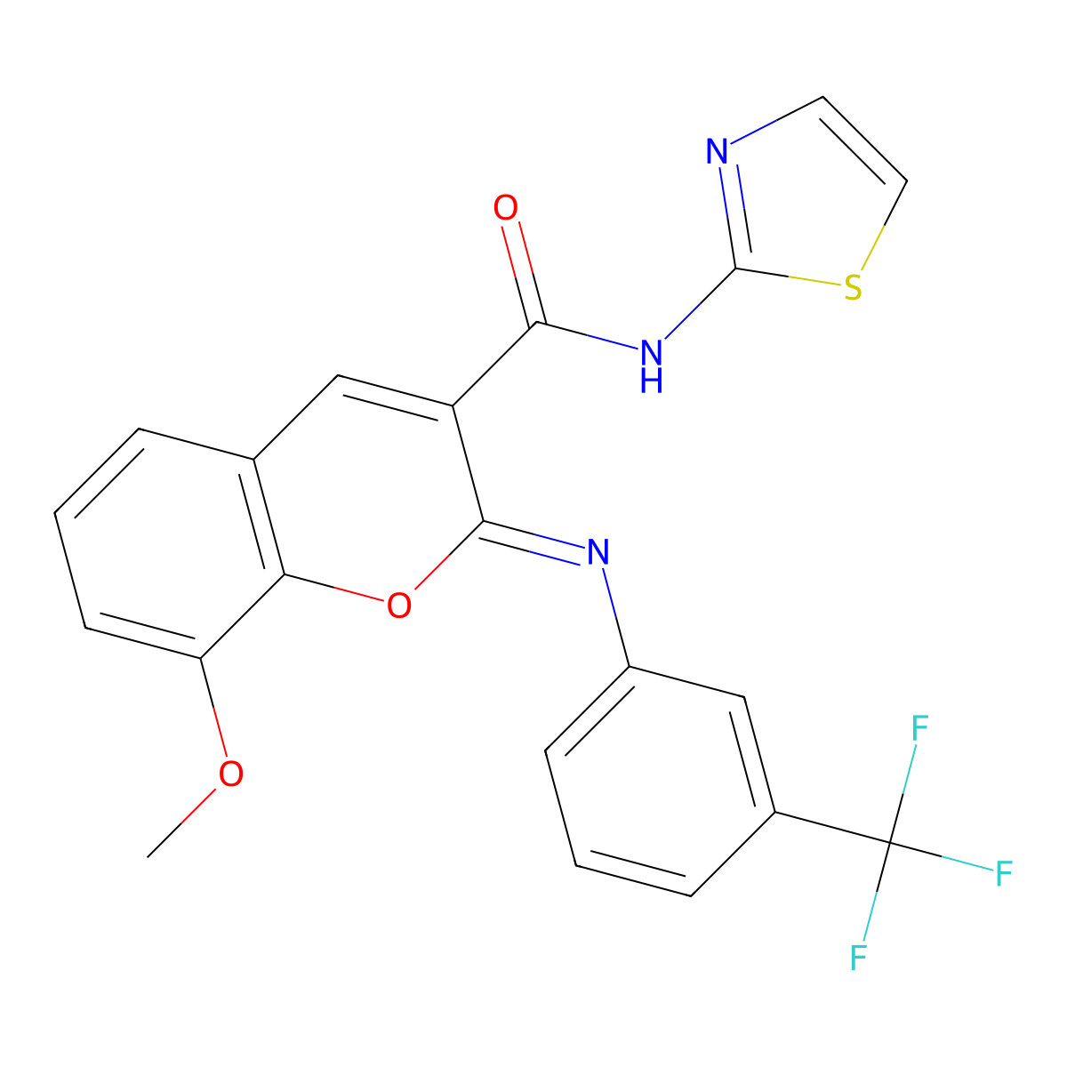 (2Z)-8-methoxy-N-(1,3-thiazol-2-yl)-2-{[3-(trifluoromethyl)phenyl]imino}-2H-chromene-3-carboxamide molecular structure, CAS 688768-01-6