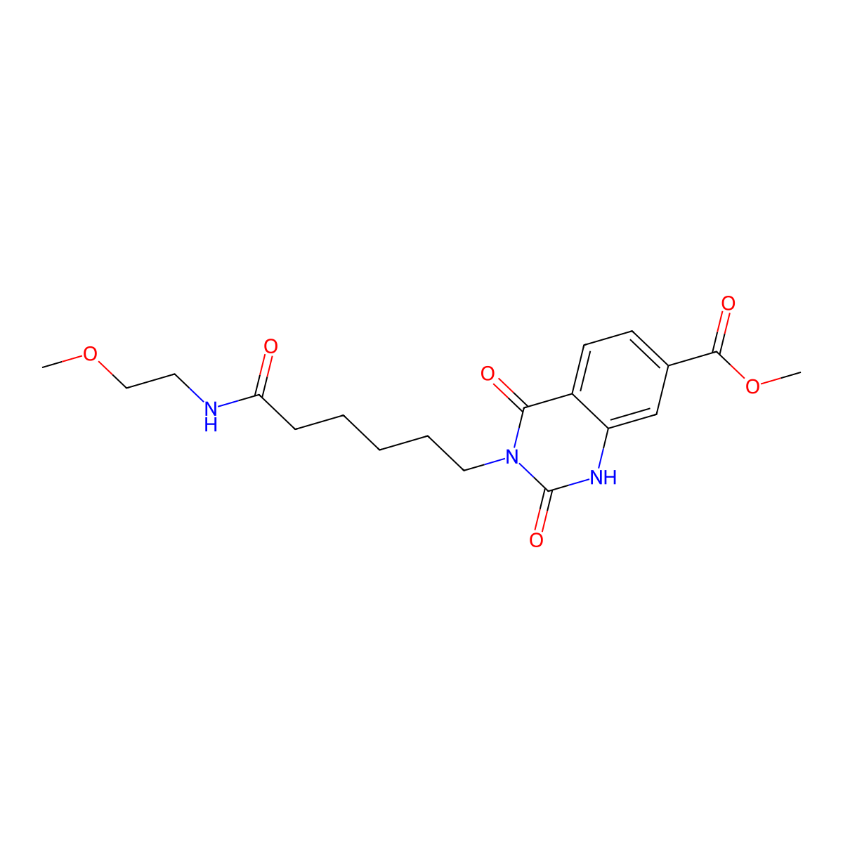 methyl 3-[6-(2-methoxyethylamino)-6-oxohexyl]-2,4-dioxo-1H-quinazoline-7-carboxylate molecular structure, CAS 688773-62-8