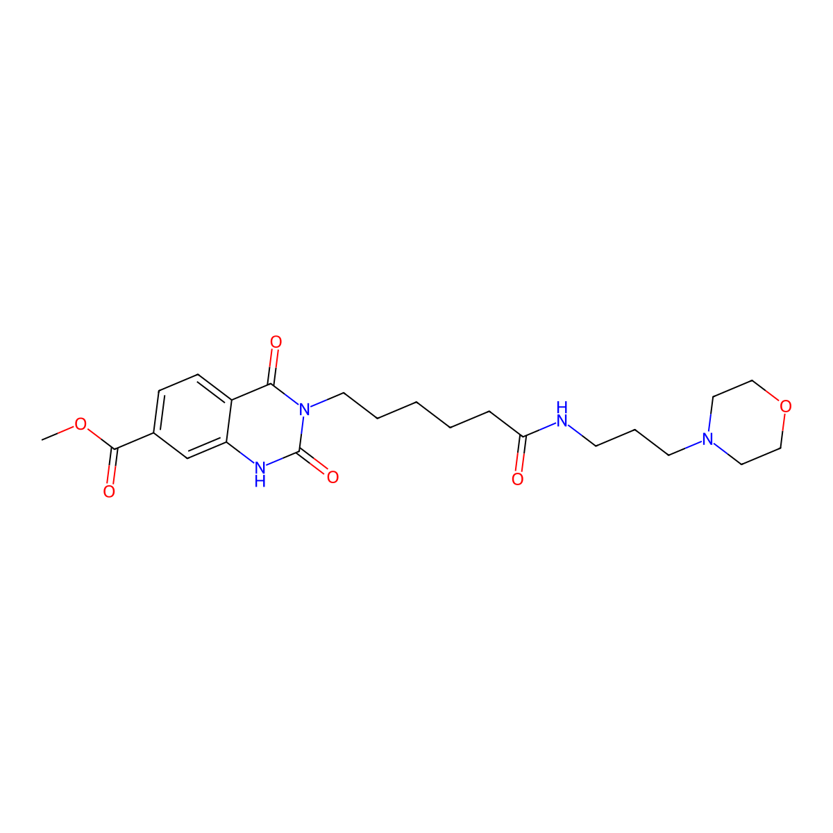 Methyl 3-(5-{[3-(morpholin-4-yl)propyl]carbamoyl}pentyl)-2,4-dioxo-1,2,3,4-tetrahydroquinazoline-7-carboxylate molecular structure, CAS 688773-66-2