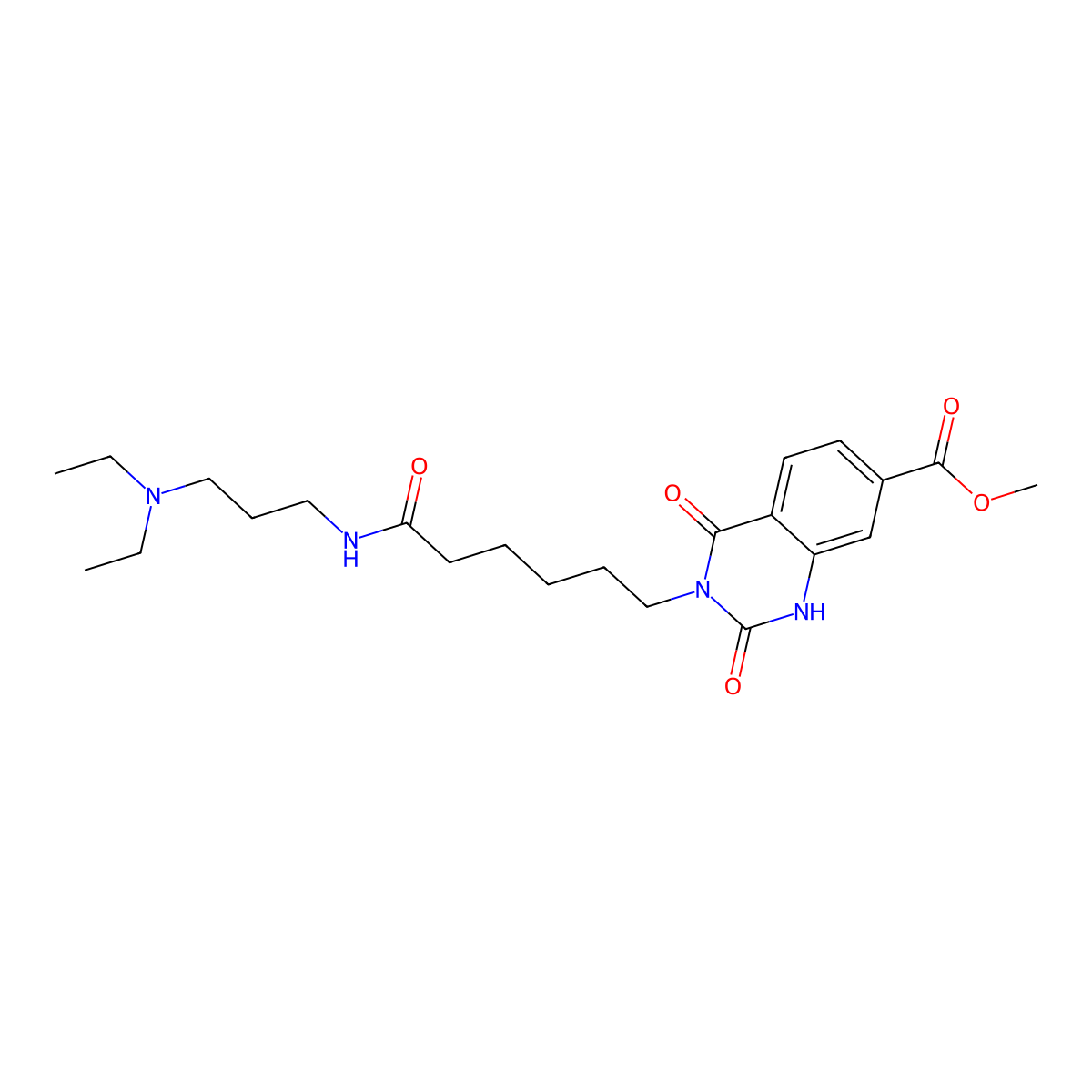 Methyl 3-(6-((3-(diethylamino)propyl)amino)-6-oxohexyl)-2,4-dioxo-1,2,3,4-tetrahydroquinazoline-7-carboxylate molecular structure, CAS 688773-69-5