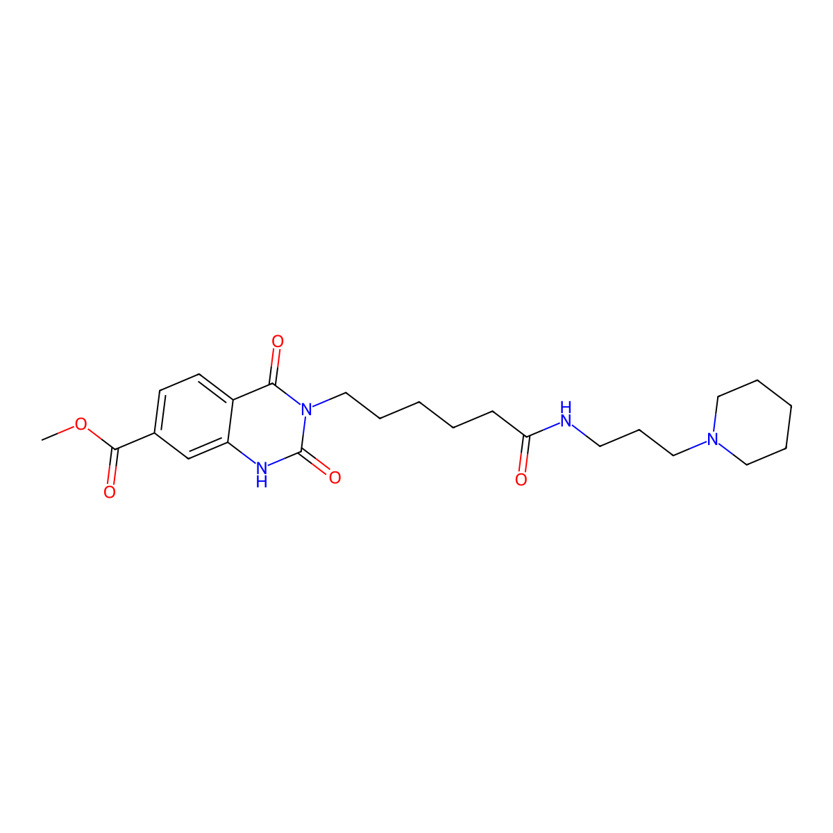 Methyl 2,4-dioxo-3-(5-{[3-(piperidin-1-yl)propyl]carbamoyl}pentyl)-1,2,3,4-tetrahydroquinazoline-7-carboxylate molecular structure, CAS 688773-70-8