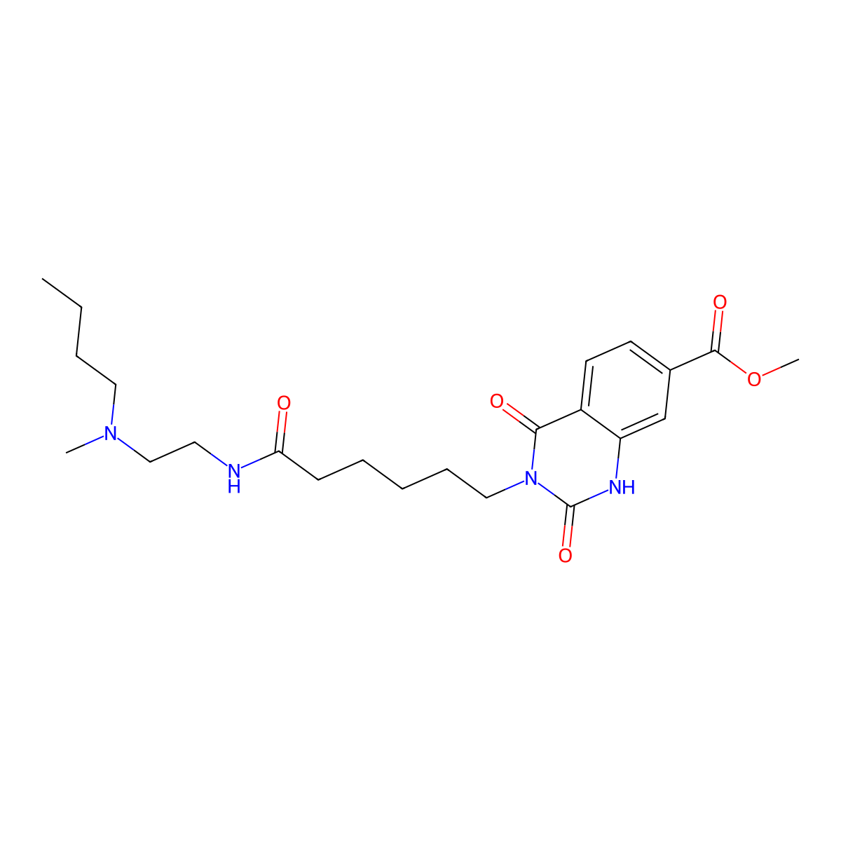 Methyl 3-(6-((2-(butyl(methyl)amino)ethyl)amino)-6-oxohexyl)-2,4-dioxo-1,2,3,4-tetrahydroquinazoline-7-carboxylate molecular structure, CAS 688773-72-0