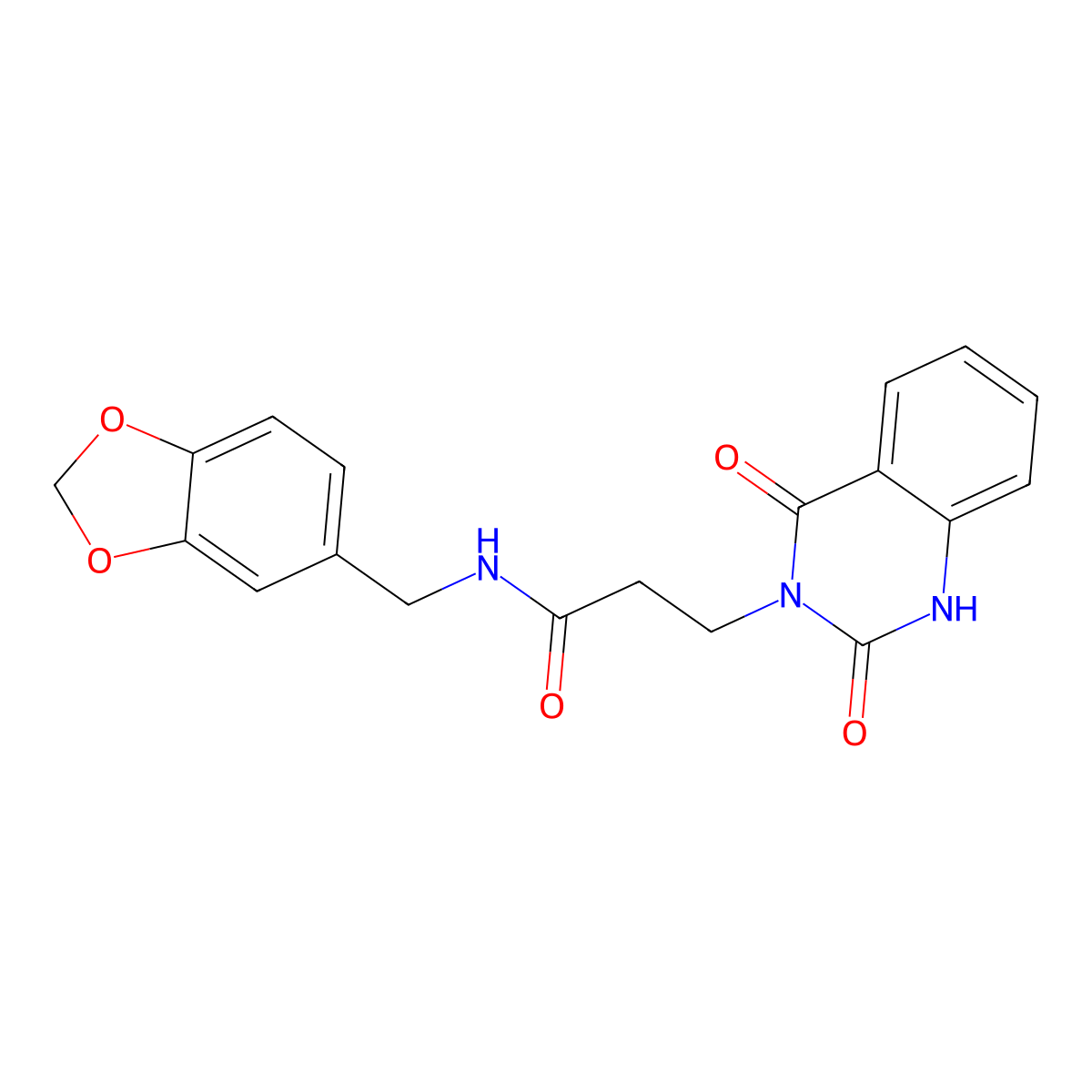 N-(1,3-benzodioxol-5-ylmethyl)-3-(2,4-dioxo-1H-quinazolin-3-yl)propanamide molecular structure, CAS 688773-79-7