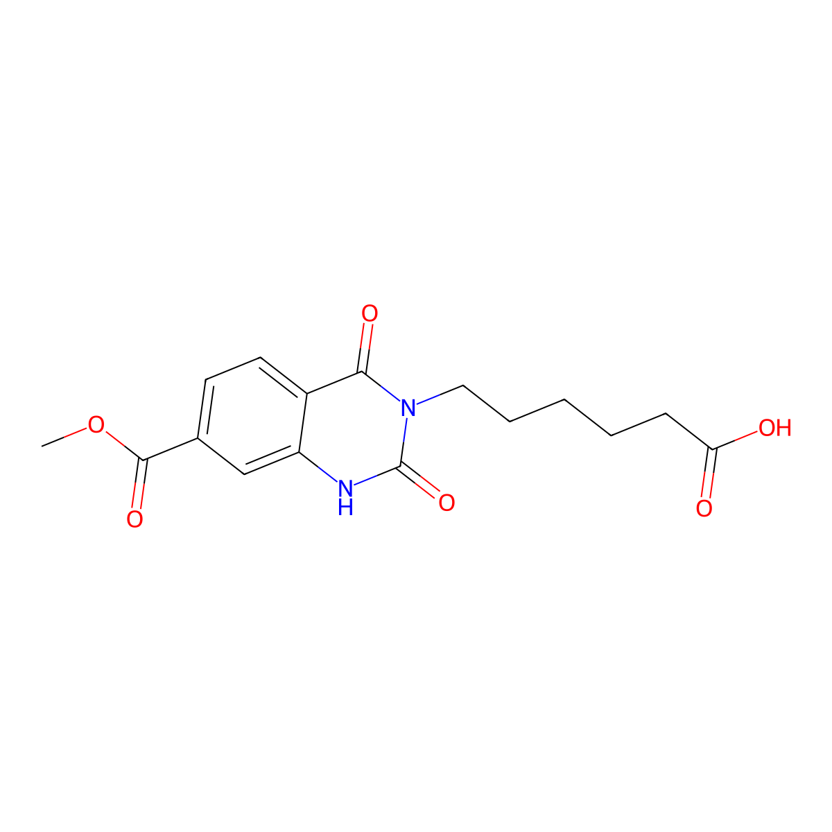 6-(7-methoxycarbonyl-2,4-dioxo-1H-quinazolin-3-yl)hexanoic acid molecular structure, CAS 688774-08-5
