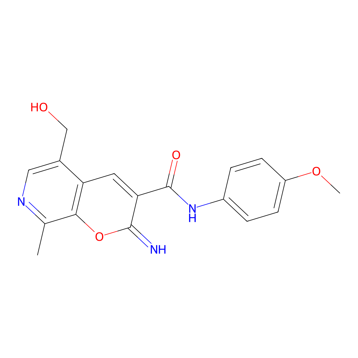 5-(hydroxymethyl)-2-imino-N-(4-methoxyphenyl)-8-methyl-2H-pyrano[2,3-c]pyridine-3-carboxamide molecular structure, CAS 688774-58-5