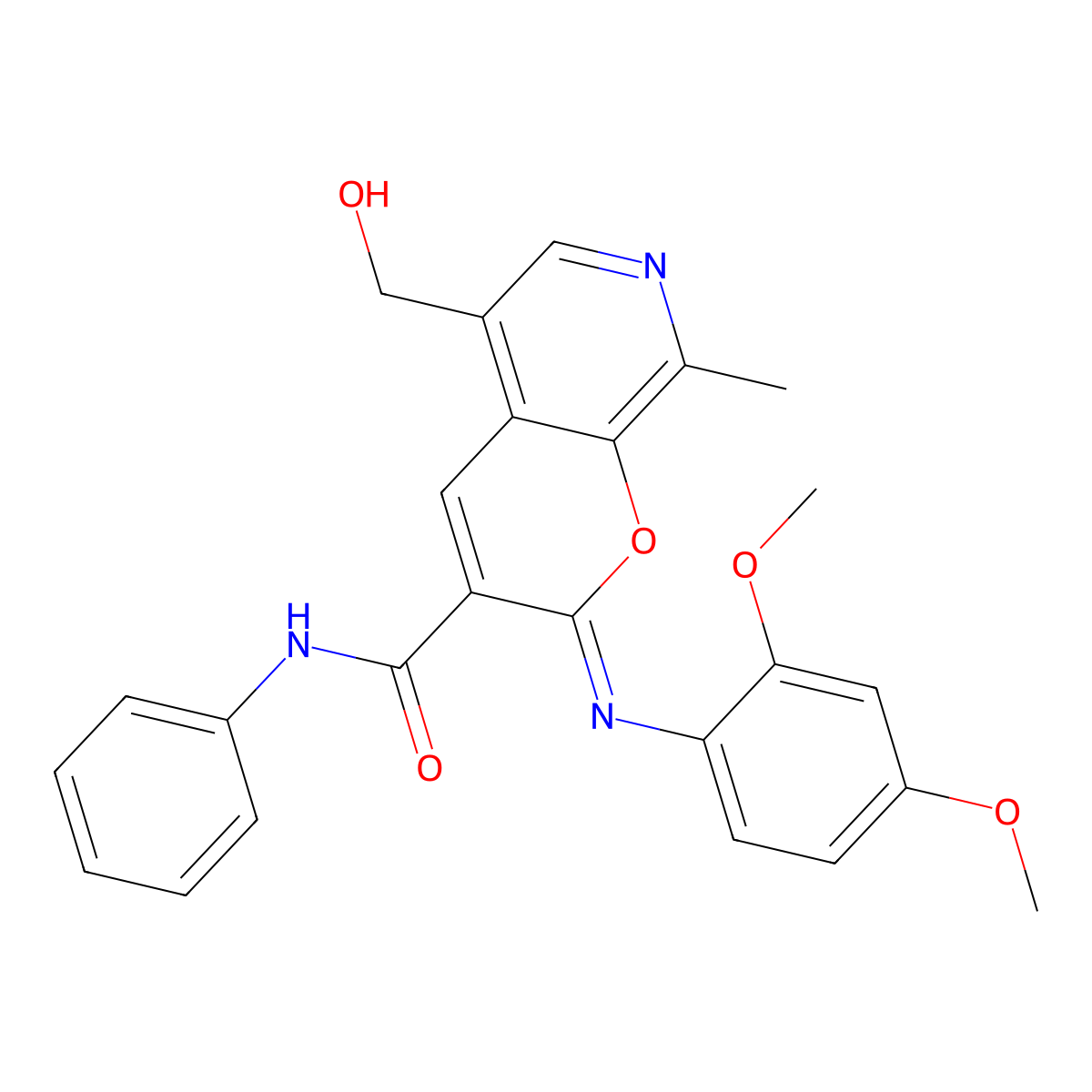 (2Z)-2-[(2,4-dimethoxyphenyl)imino]-5-(hydroxymethyl)-8-methyl-N-phenyl-2H-pyrano[2,3-c]pyridine-3-carboxamide molecular structure, CAS 688774-69-8