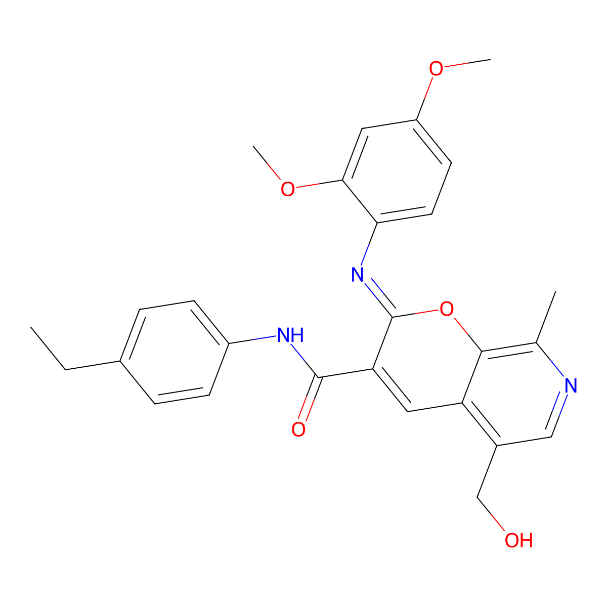 (2Z)-2-[(2,4-dimethoxyphenyl)imino]-N-(4-ethylphenyl)-5-(hydroxymethyl)-8-methyl-2H-pyrano[2,3-c]pyridine-3-carboxamide molecular structure, CAS 688775-47-5