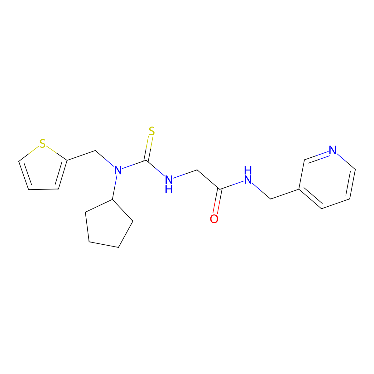 2-[[cyclopentyl(thiophen-2-ylmethyl)carbamothioyl]amino]-N-(pyridin-3-ylmethyl)acetamide molecular structure, CAS 688776-35-4