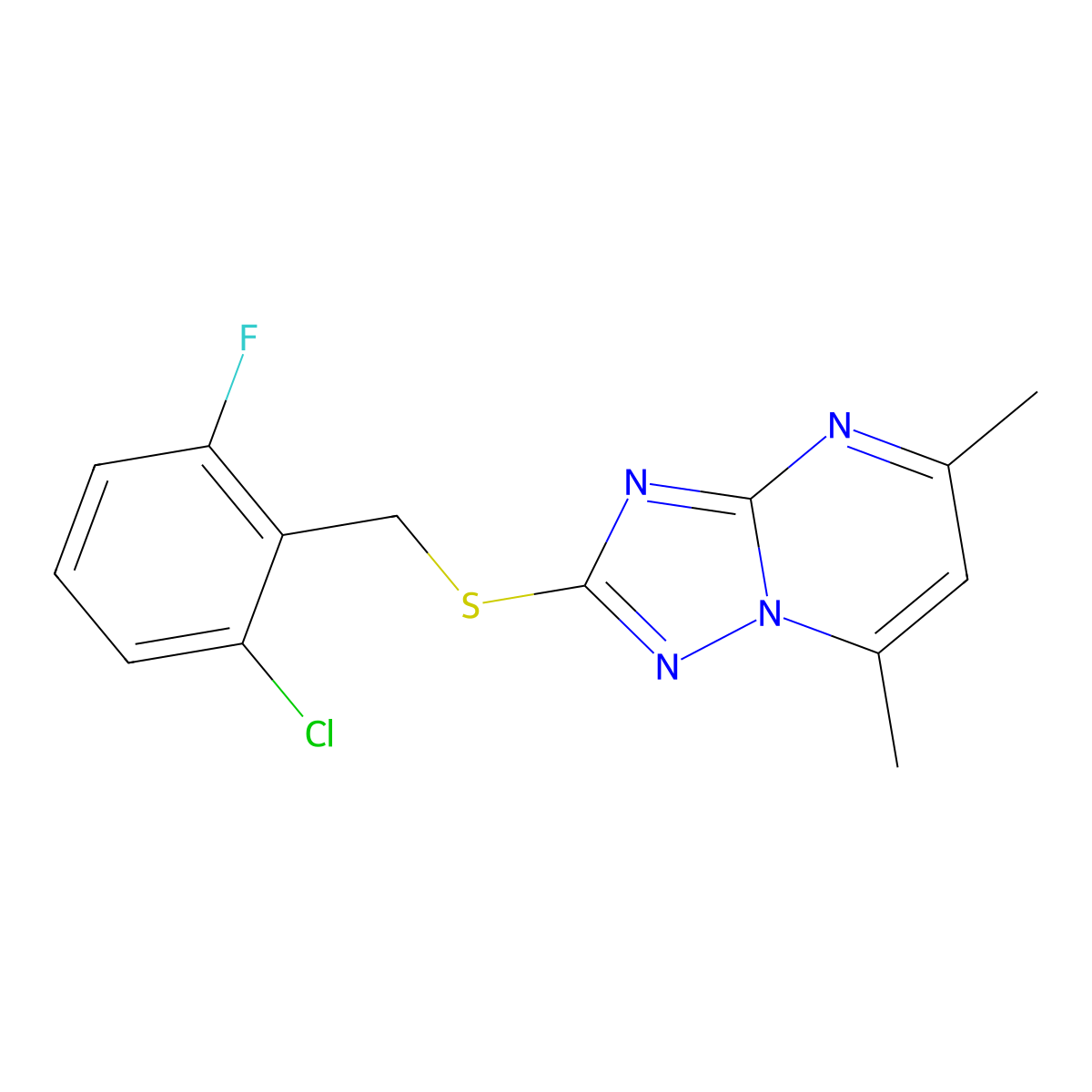 2-[(2-Chloro-6-fluorobenzyl)sulfanyl]-5,7-dimethyl[1,2,4]triazolo[1,5-a]pyrimidine molecular structure, CAS 688779-26-2
