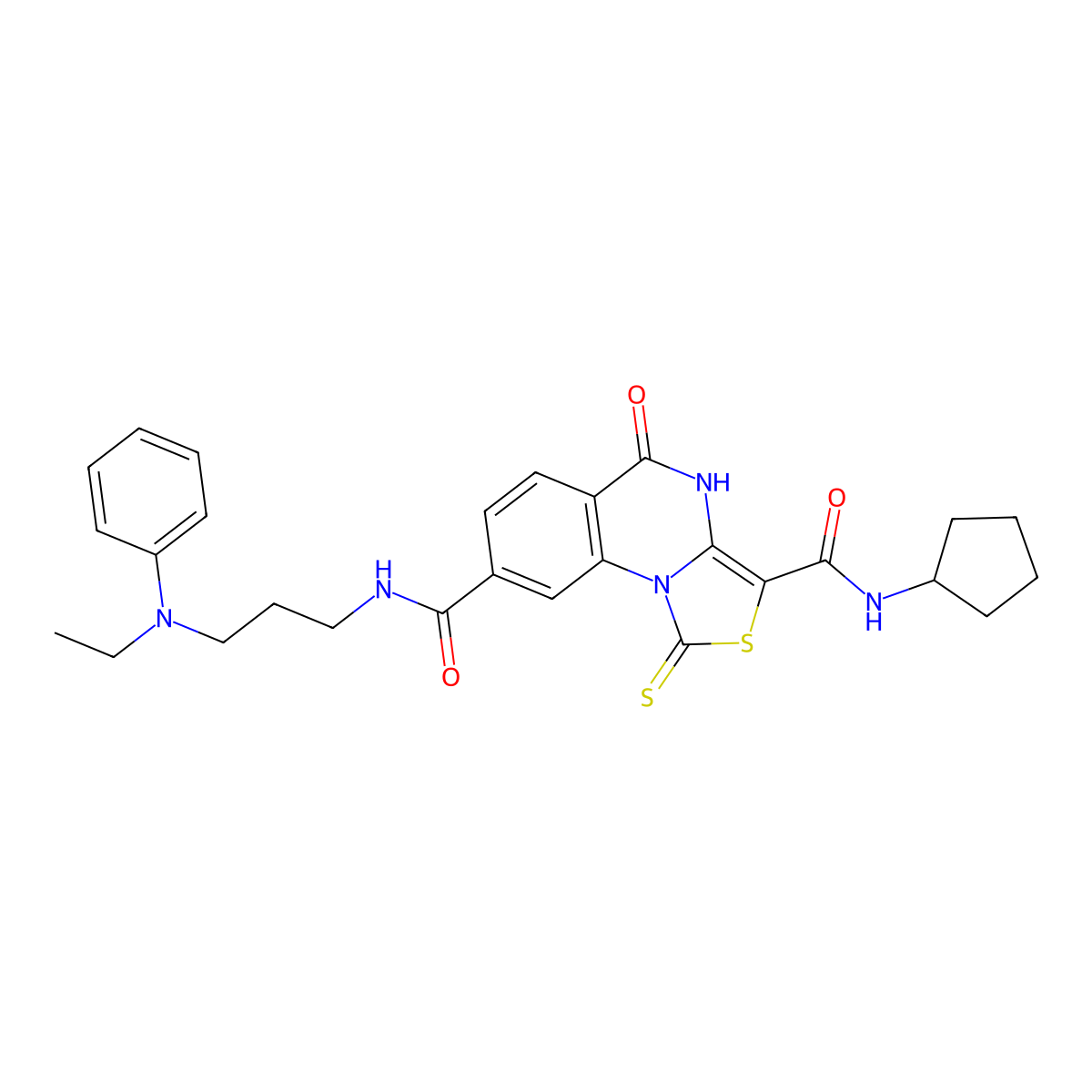 N3-cyclopentyl-N8-{3-[ethyl(phenyl)amino]propyl}-5-oxo-1-sulfanylidene-1H,4H,5H-[1,3]thiazolo[3,4-a]quinazoline-3,8-dicarboxamide molecular structure, CAS 688791-07-3