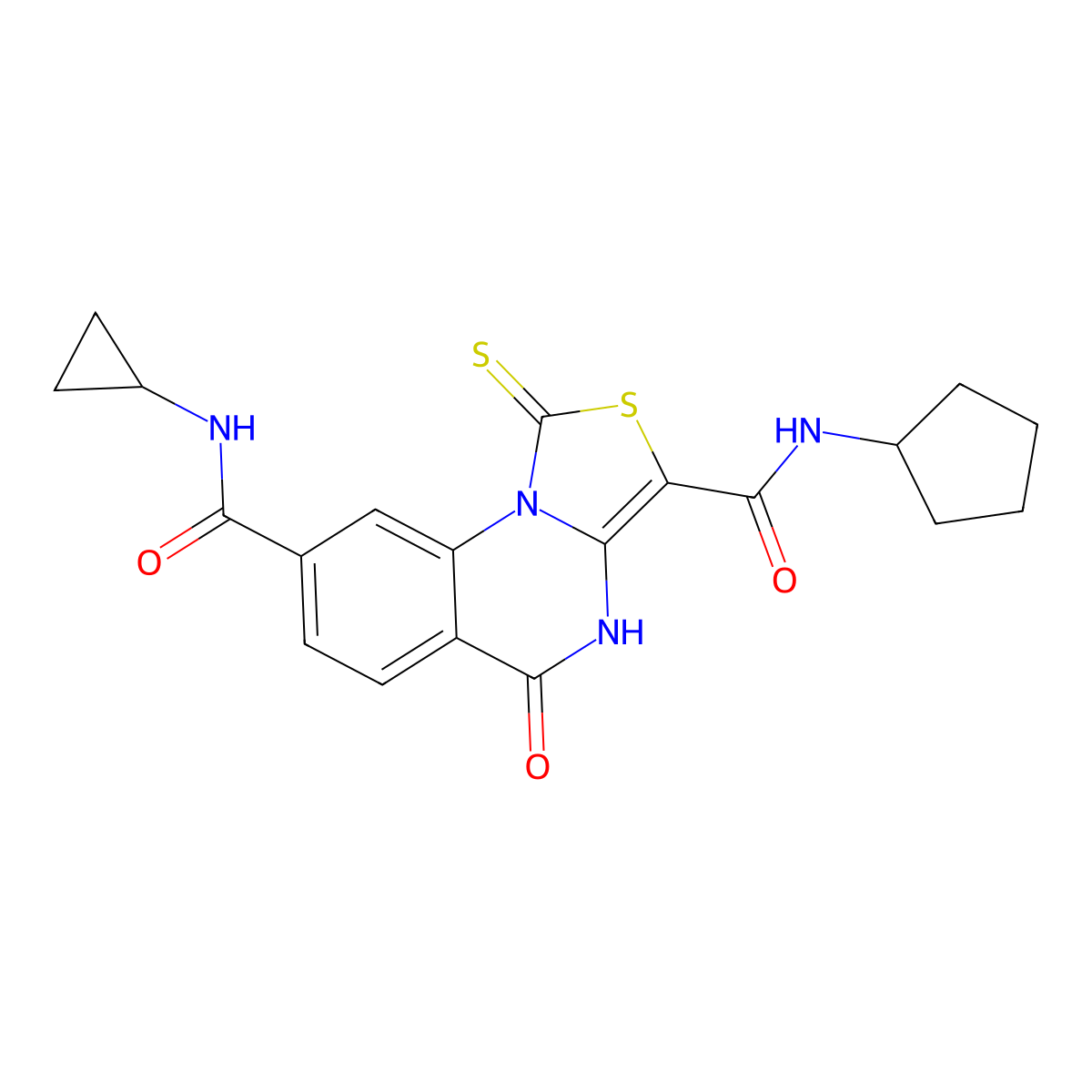N3-cyclopentyl-N8-cyclopropyl-5-oxo-1-thioxo-4,5-dihydro-1H-thiazolo[3,4-a]quinazoline-3,8-dicarboxamide molecular structure, CAS 688791-10-8