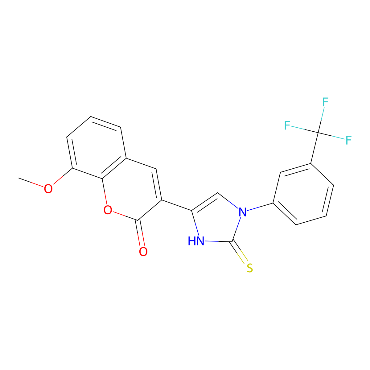 8-methoxy-3-[2-sulfanylidene-3-[3-(trifluoromethyl)phenyl]-1H-imidazol-5-yl]chromen-2-one molecular structure, CAS 688791-64-2