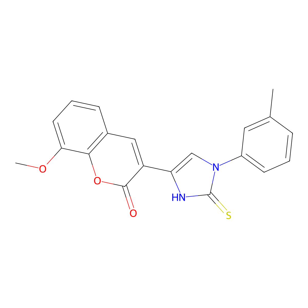 8-methoxy-3-[3-(3-methylphenyl)-2-sulfanylidene-1H-imidazol-5-yl]chromen-2-one molecular structure, CAS 688791-66-4