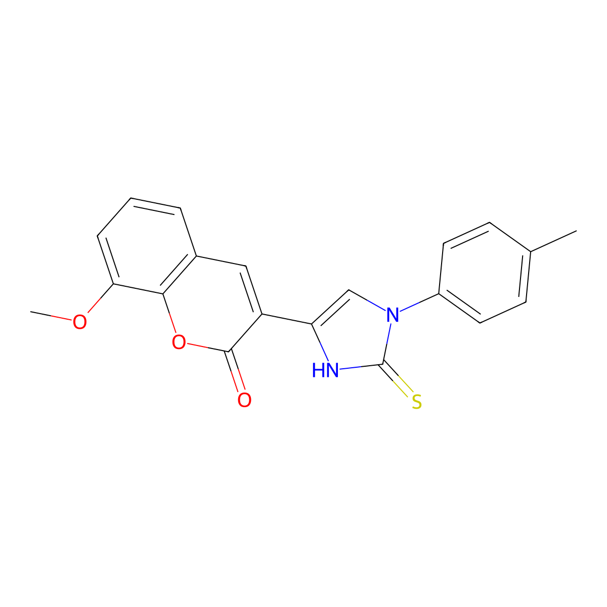 8-methoxy-3-[3-(4-methylphenyl)-2-sulfanylidene-1H-imidazol-5-yl]chromen-2-one molecular structure, CAS 688791-67-5
