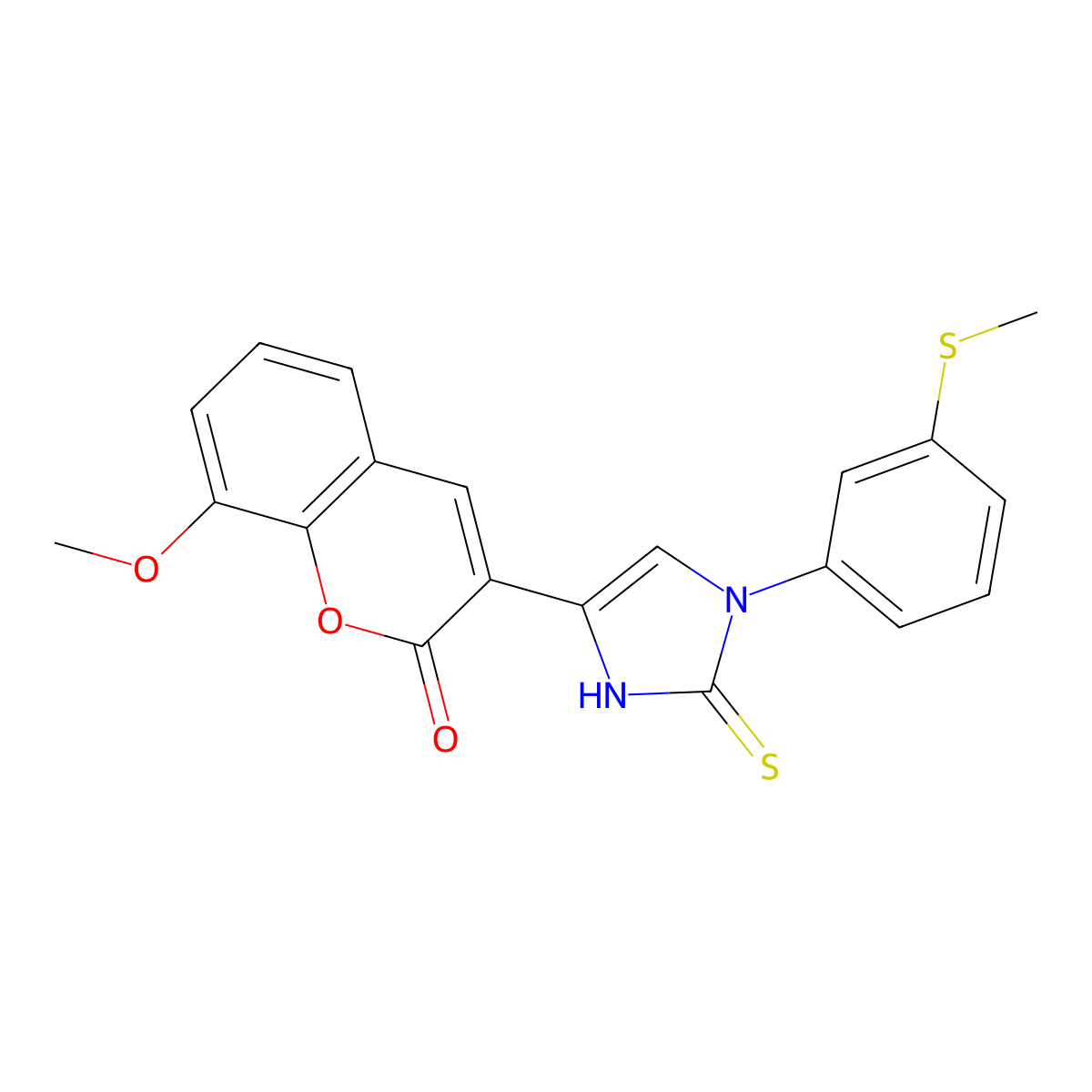 8-methoxy-3-(1-(3-(methylthio)phenyl)-2-thioxo-2,3-dihydro-1H-imidazol-4-yl)-2H-chromen-2-one molecular structure, CAS 688791-69-7