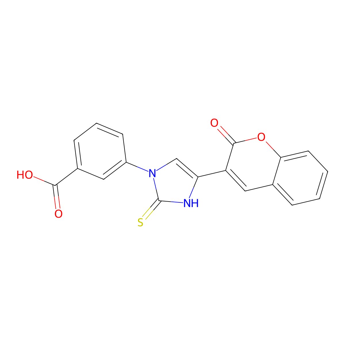 3-(4-(2-oxo-2H-chromen-3-yl)-2-thioxo-2,3-dihydro-1H-imidazol-1-yl)benzoic acid molecular structure, CAS 688791-76-6
