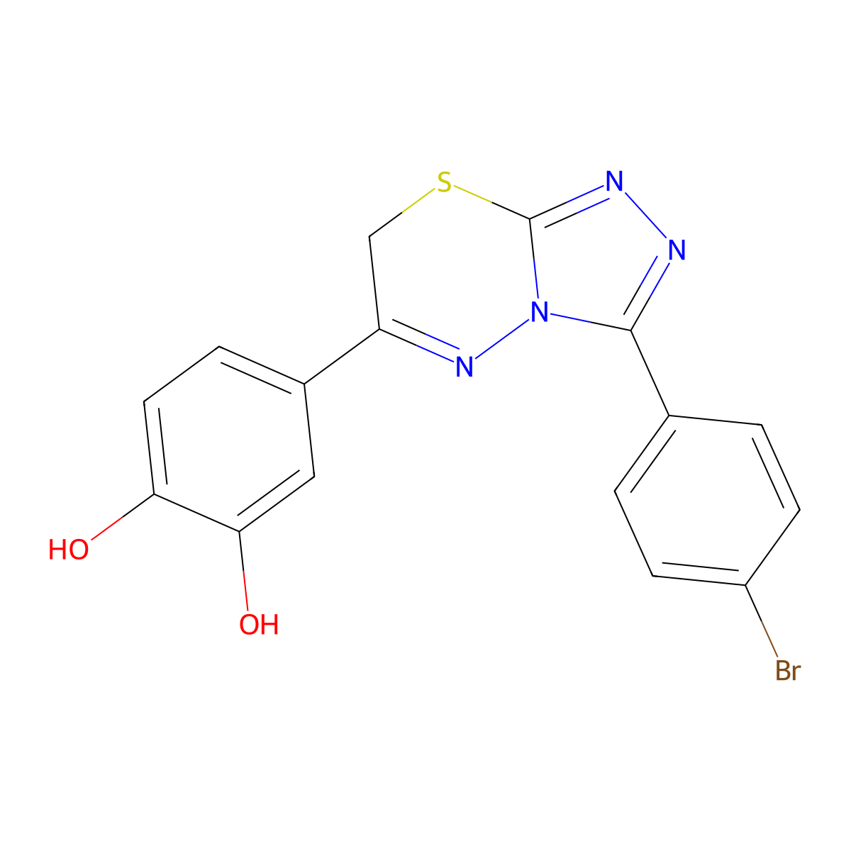 4-[3-(4-bromophenyl)-7H-[1,2,4]triazolo[3,4-b][1,3,4]thiadiazin-6-yl]benzene-1,2-diol molecular structure, CAS 688792-19-0