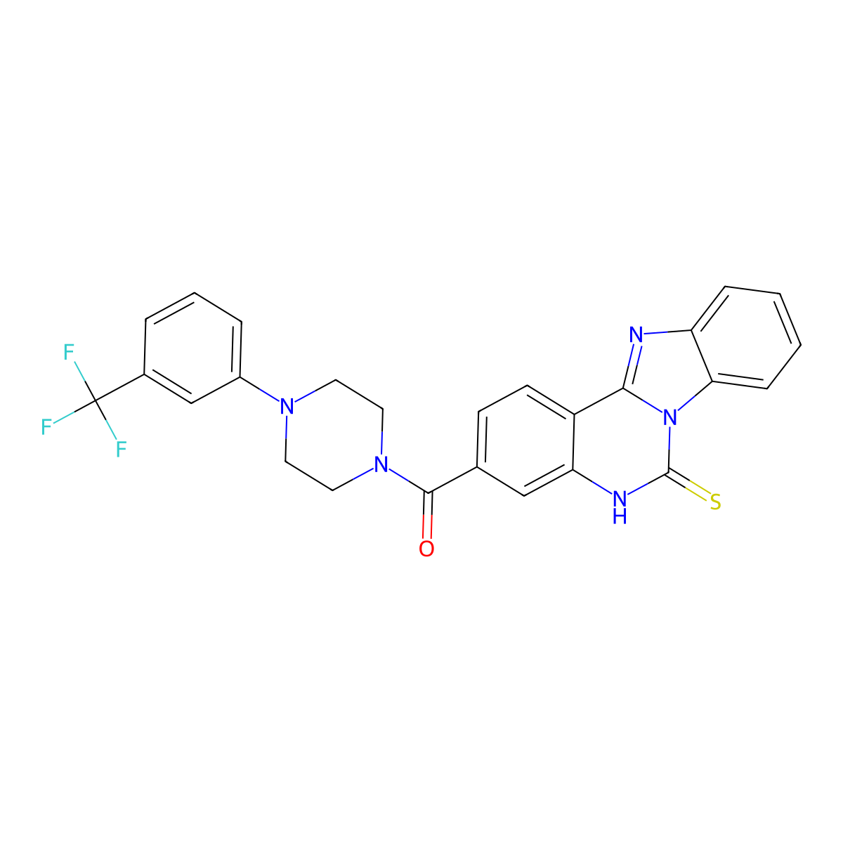 (6-sulfanylidene-5H-benzimidazolo[1,2-c]quinazolin-3-yl)-[4-[3-(trifluoromethyl)phenyl]piperazin-1-yl]methanone molecular structure, CAS 688792-48-5