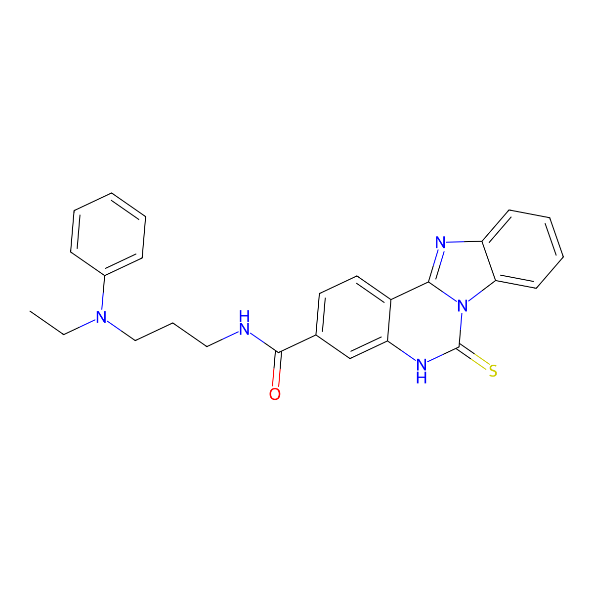 N-[3-(N-ethylanilino)propyl]-6-sulfanylidene-5H-benzimidazolo[1,2-c]quinazoline-3-carboxamide molecular structure, CAS 688792-50-9