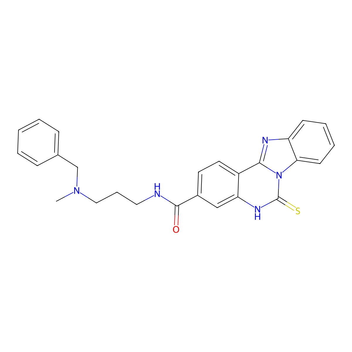 N-[3-[benzyl(methyl)amino]propyl]-6-sulfanylidene-5H-benzimidazolo[1,2-c]quinazoline-3-carboxamide molecular structure, CAS 688792-51-0