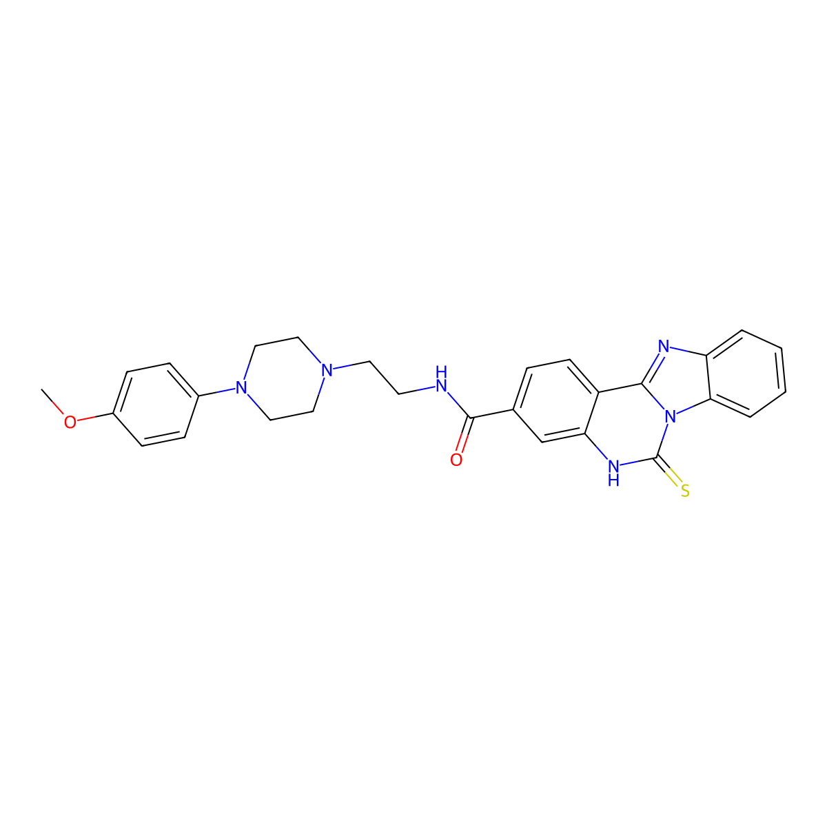 N-[2-[4-(4-methoxyphenyl)-1-piperazinyl]ethyl]-6-sulfanylidene-5H-benzimidazolo[1,2-c]quinazoline-3-carboxamide molecular structure, CAS 688792-57-6