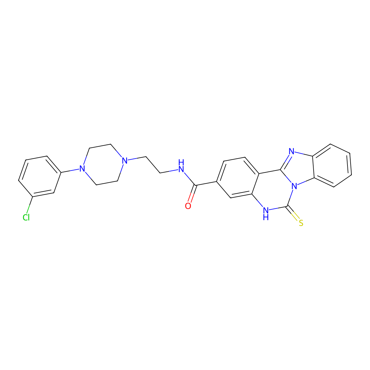 N-[2-[4-(3-chlorophenyl)piperazin-1-yl]ethyl]-6-sulfanylidene-5H-benzimidazolo[1,2-c]quinazoline-3-carboxamide molecular structure, CAS 688792-58-7