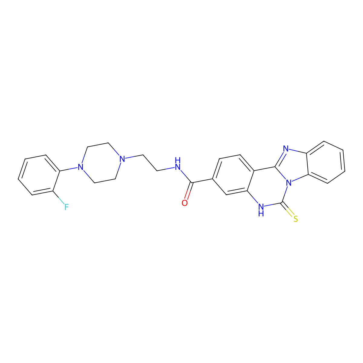 N-[2-[4-(2-fluorophenyl)piperazin-1-yl]ethyl]-6-sulfanylidene-5H-benzimidazolo[1,2-c]quinazoline-3-carboxamide molecular structure, CAS 688792-59-8