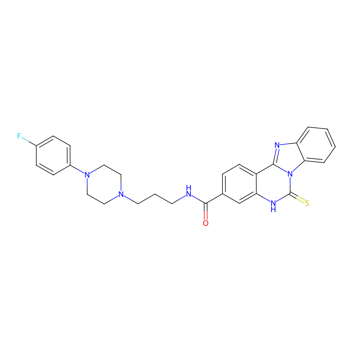 N-[3-[4-(4-fluorophenyl)piperazin-1-yl]propyl]-6-sulfanylidene-5H-benzimidazolo[1,2-c]quinazoline-3-carboxamide molecular structure, CAS 688792-60-1