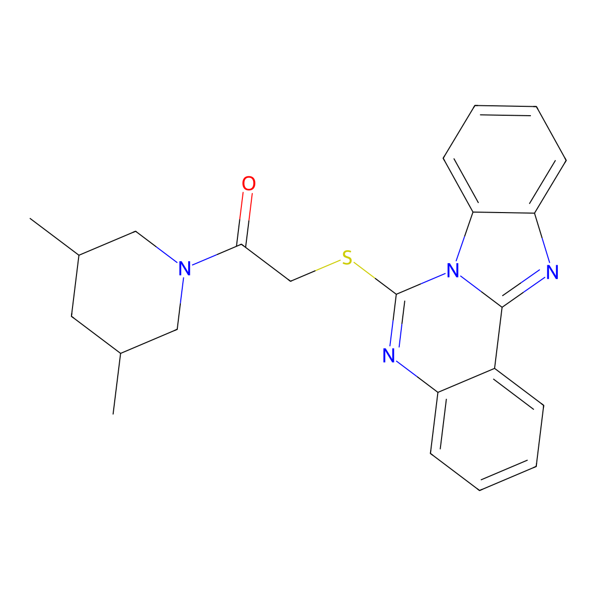 2-(Benzimidazolo[1,2-c]quinazolin-6-ylsulfanyl)-1-(3,5-dimethylpiperidin-1-yl)ethanone molecular structure, CAS 688792-78-1