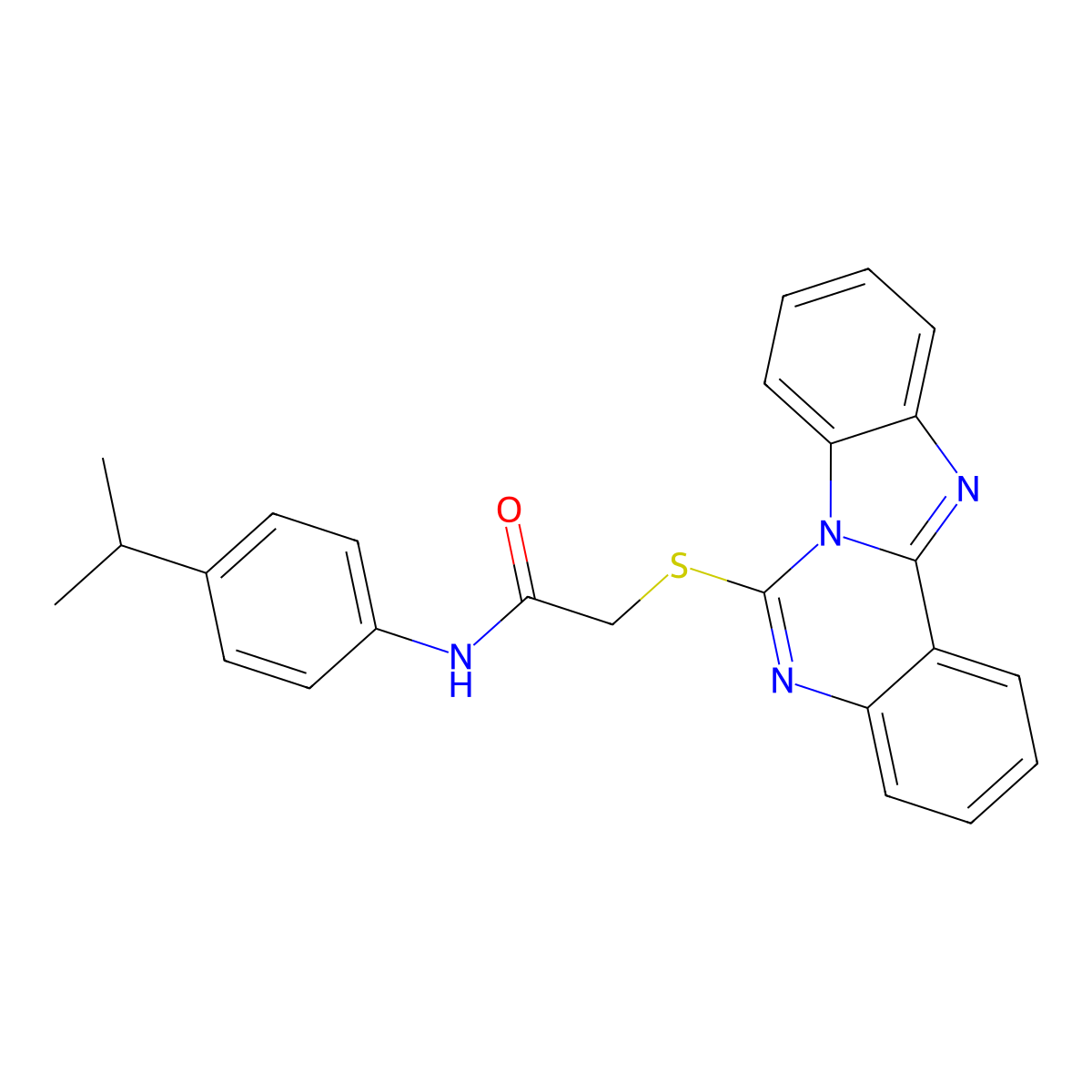 2-(benzimidazolo[1,2-c]quinazolin-6-ylsulfanyl)-N-(4-propan-2-ylphenyl)acetamide molecular structure, CAS 688792-80-5