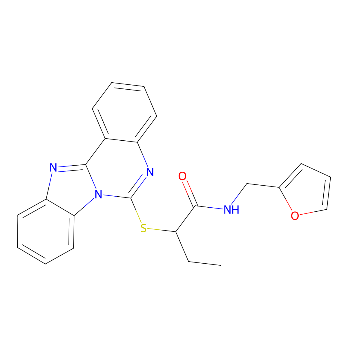 2-(benzimidazolo[1,2-c]quinazolin-6-ylsulfanyl)-N-(furan-2-ylmethyl)butanamide molecular structure, CAS 688792-86-1