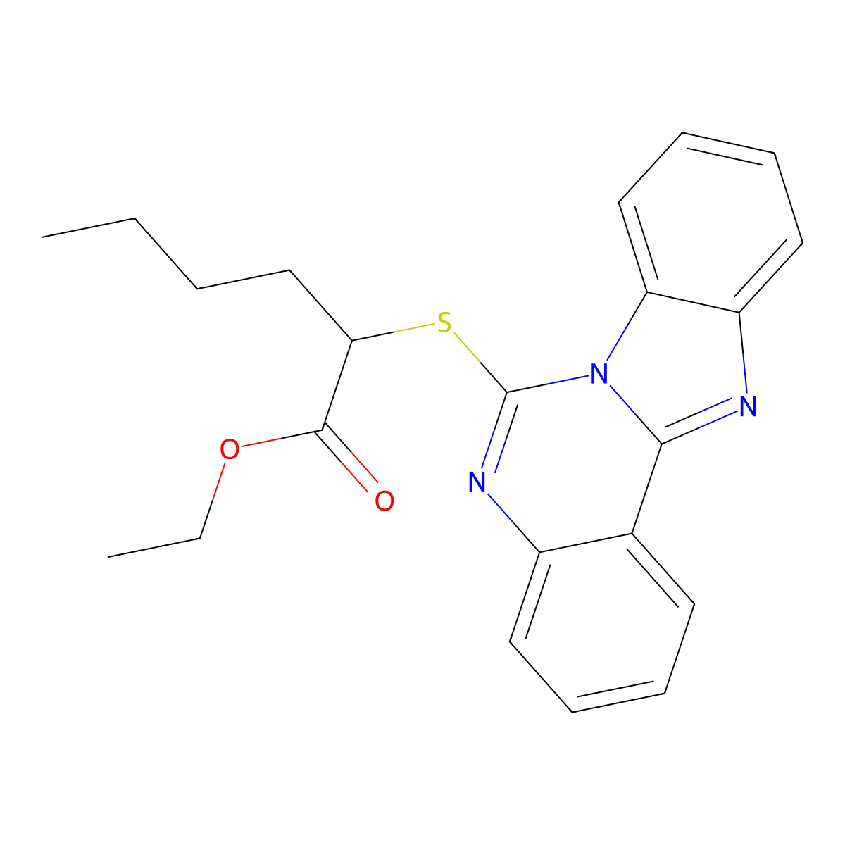 Ethyl 2-(benzimidazolo[1,2-c]quinazolin-6-ylsulfanyl)hexanoate molecular structure, CAS 688792-89-4