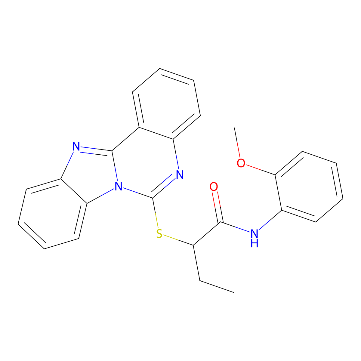 2-(benzimidazolo[1,2-c]quinazolin-6-ylsulfanyl)-N-(2-methoxyphenyl)butanamide molecular structure, CAS 688792-92-9
