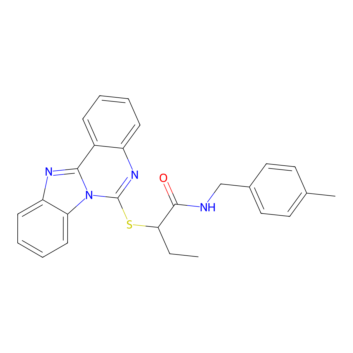 2-(benzimidazolo[1,2-c]quinazolin-6-ylsulfanyl)-N-[(4-methylphenyl)methyl]butanamide molecular structure, CAS 688792-94-1