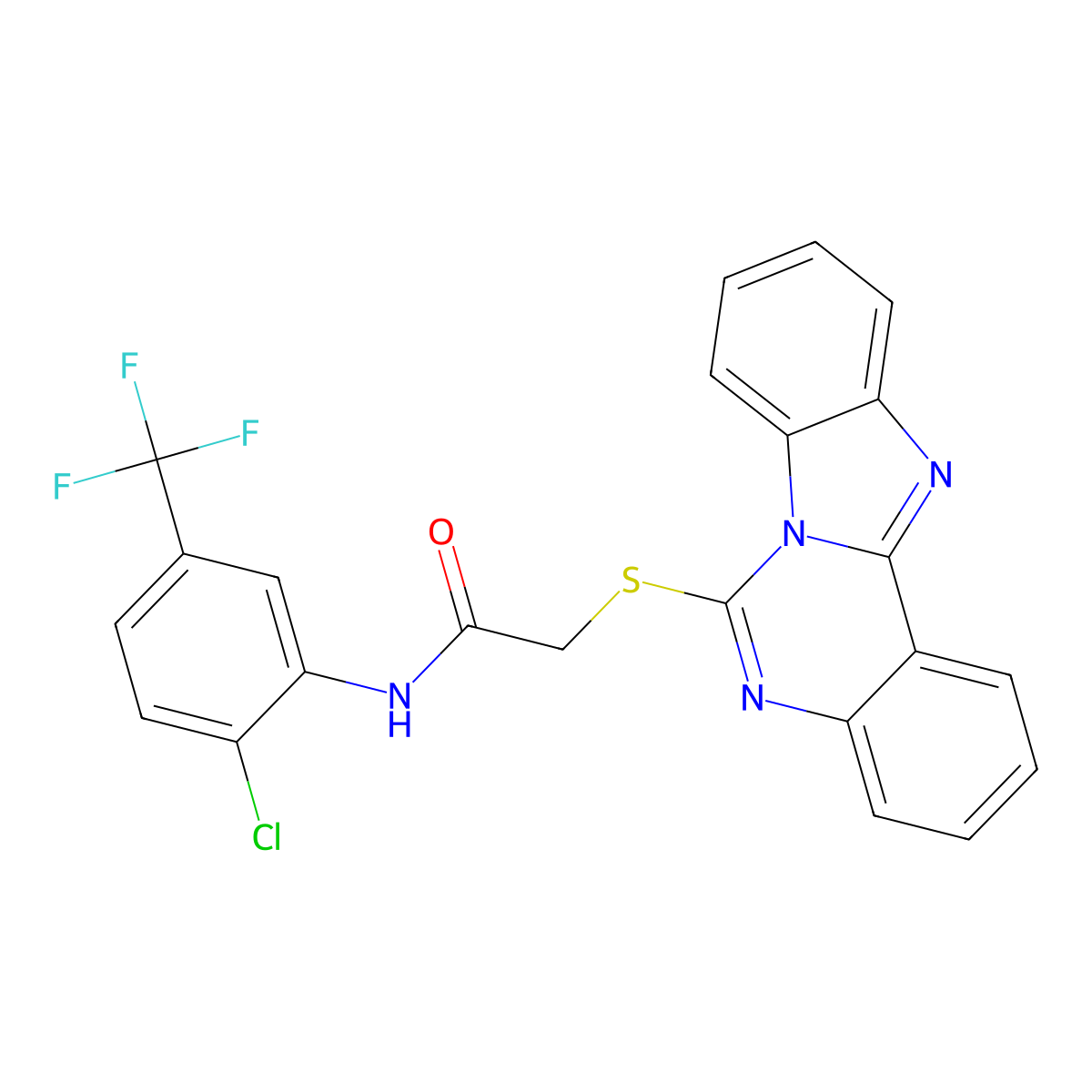 2-(benzimidazolo[1,2-c]quinazolin-6-ylsulfanyl)-N-[2-chloro-5-(trifluoromethyl)phenyl]acetamide molecular structure, CAS 688792-96-3