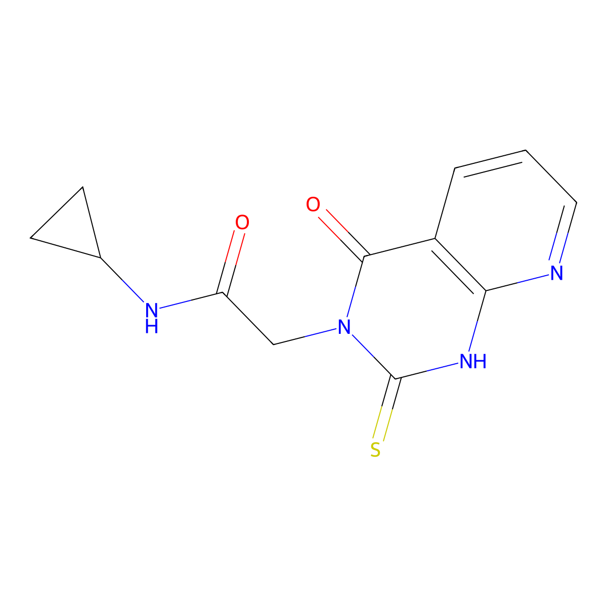 N-cyclopropyl-2-(4-oxo-2-sulfanylidene-1H-pyrido[2,3-d]pyrimidin-3-yl)acetamide molecular structure, CAS 688793-71-7