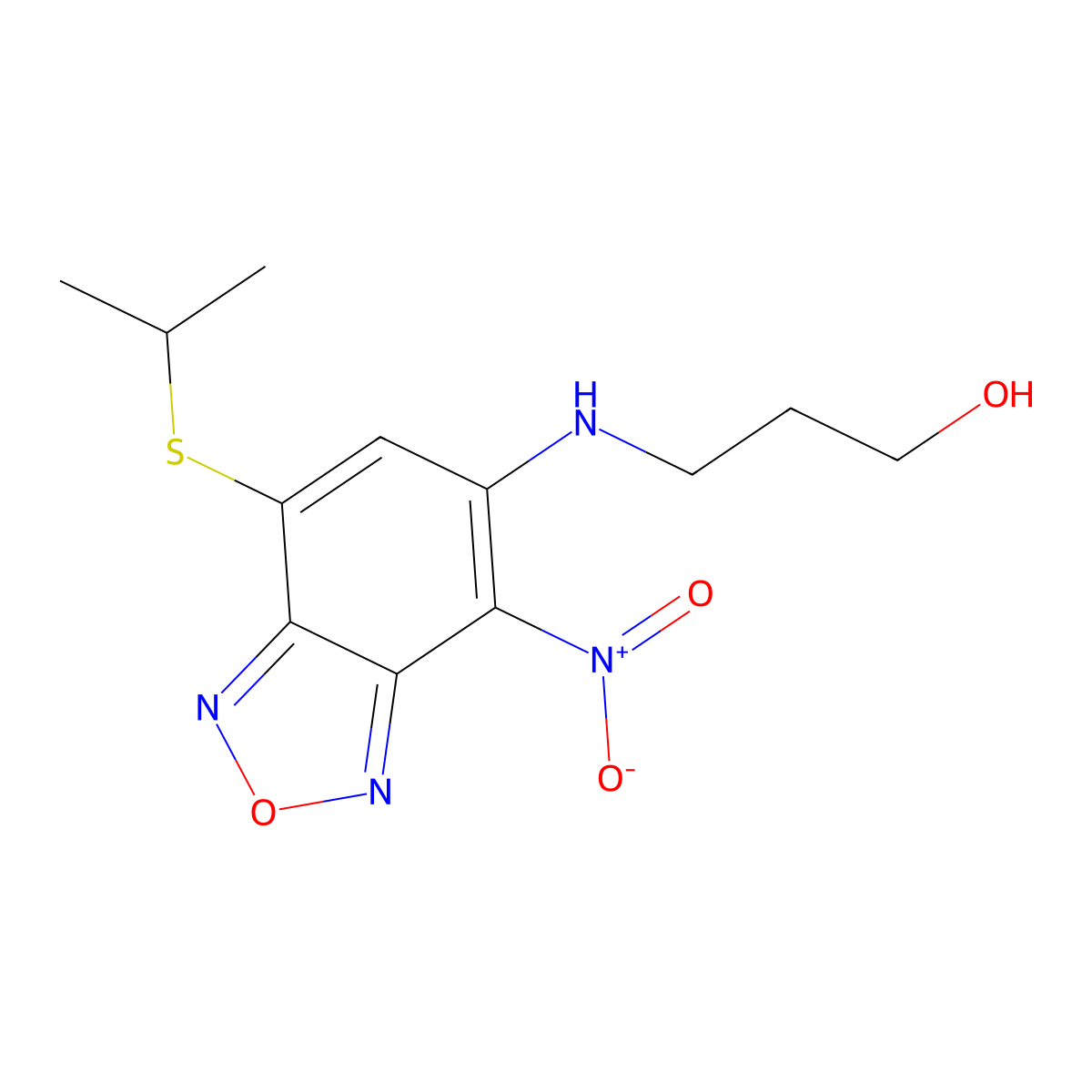 3-((7-(Isopropylthio)-4-nitrobenzo[c][1,2,5]oxadiazol-5-yl)amino)propan-1-ol molecular structure, CAS 688794-29-8